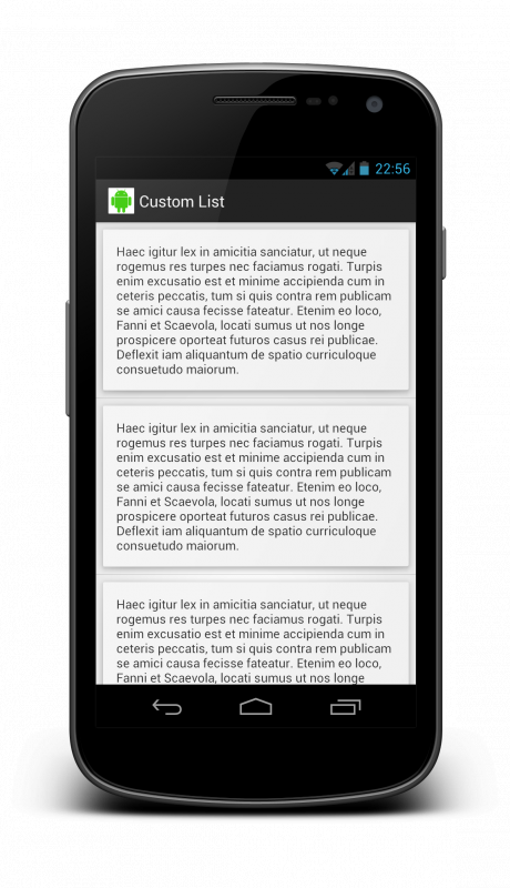Résultat de l'exécution d'une liste avec une vue personnalisée