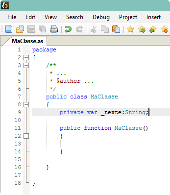 1. Placer le curseur sur la ligne de l'attribut dont il faut générer les accesseurs