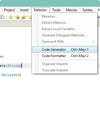 2. Sélectionner l'option 'Code Generator'