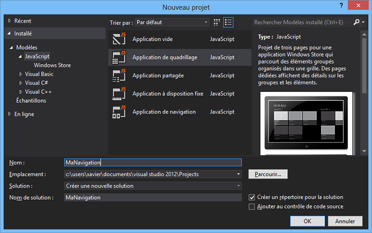 Création du projet MaNavigation