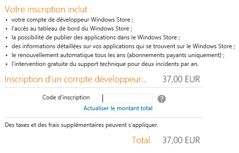 Le montant de votre compte développeur