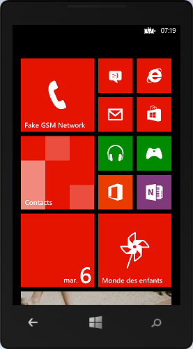 Ecran d'accueil de l'émulateur où l'on voit l'accès aux Hubs et aux applications