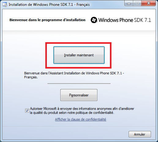 Insaller les outils avec le SDK 7.1