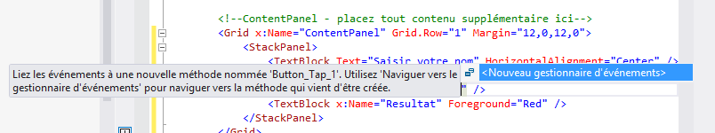 Génération du gestionnaire d'événement depuis le XAML