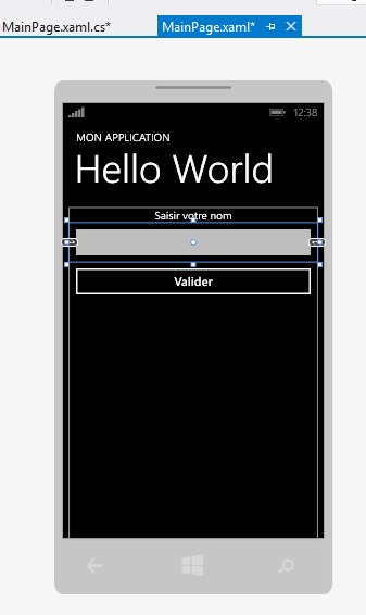Le rendu du XAML dans la fenêtre du concepteur