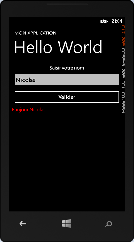 Affichage de l'Hello World dans l'émulateur
