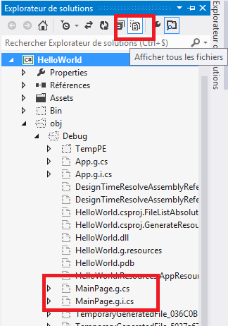 Affichage des fichiers cachés dans l'explorateur de solutions