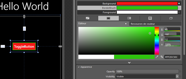 Modification des couleurs du ToggleButton dans Blend