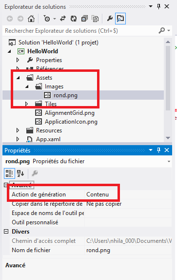 L'image doit avoir son action de génération à Contenu
