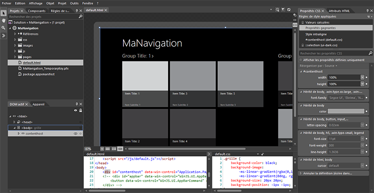 Le projet « MaNavigation » ouvert dans Blend
