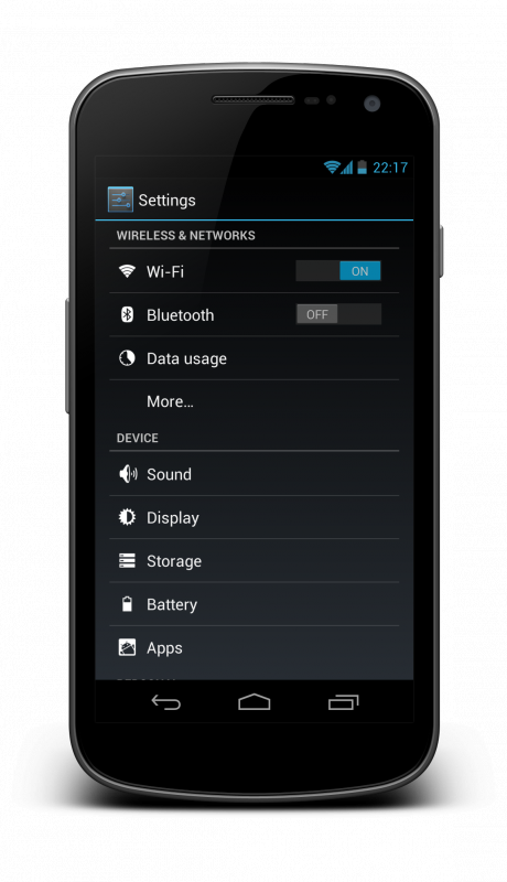 Affichage des paramètres du smartphone