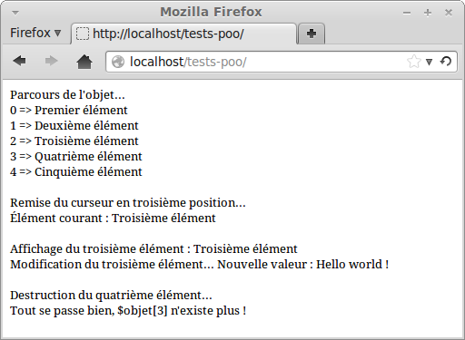 Résultat affiché par le script