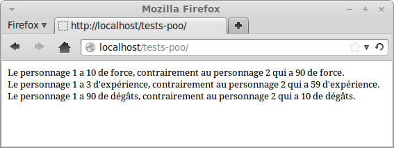 Résultat affiché par le script