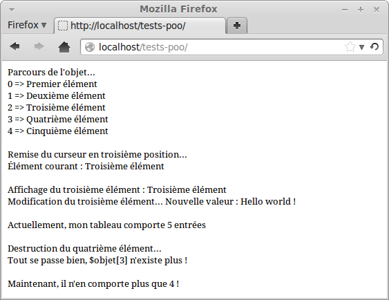 Résultat affiché par le script