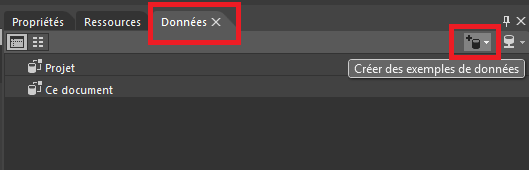 Création des exemples de données dans Blend
