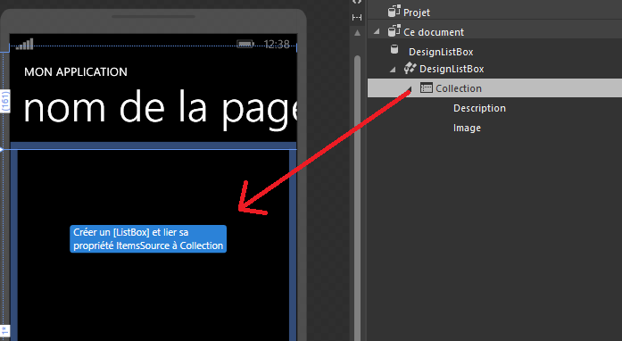 La source de données est glissée dans le designer