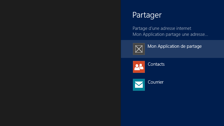 Affichage de la barre de partage