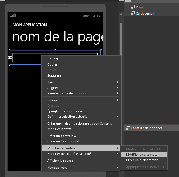 Modification du modèle du bouton dans Blend