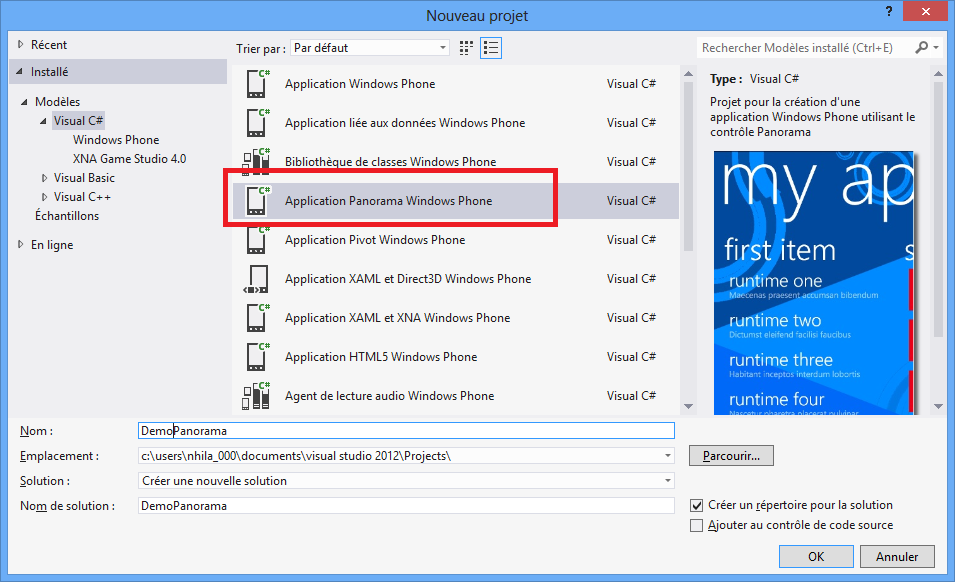 Création d'un projet Panorama