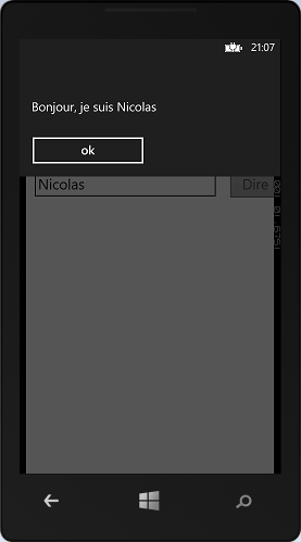 L'application Windows Phone reçoit un message de la page web