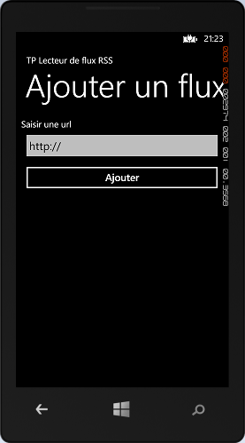 La page d'ajout des flux du lecteur de flux RSS