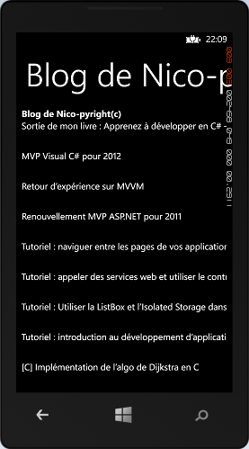La liste des billets d'un flux du lecteur de flux RSS