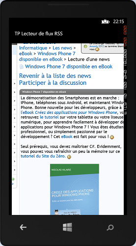 Affichage d'un billet dans le lecteur de flux RSS