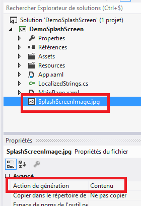 L'image d'accueil dans l'explorateur de solutions