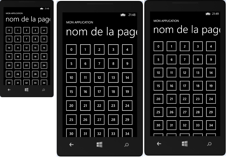 Le même écran dans les trois résolutions