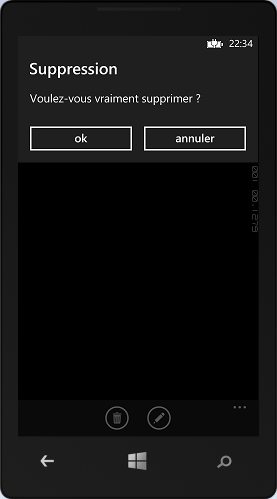 Le clic sur un bouton de menu déclenche l'affichage du message