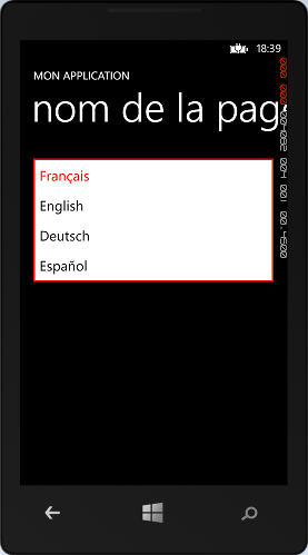 Le ListPicker déplié nous permet de sélectionner un élément