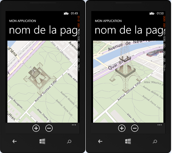 La carte sans et avec un degré d'inclinaison