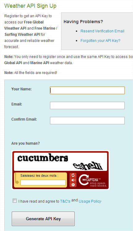 Le formulaire de création de compte