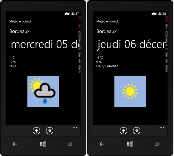 Affichage de la météo