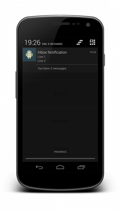 Exécution de la notification affichant une liste