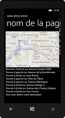Les instructions de l'itinéraire