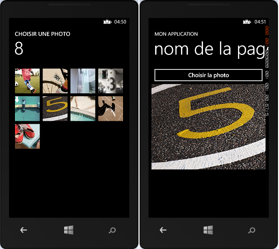 Choix d'une image depuis l'émulateur