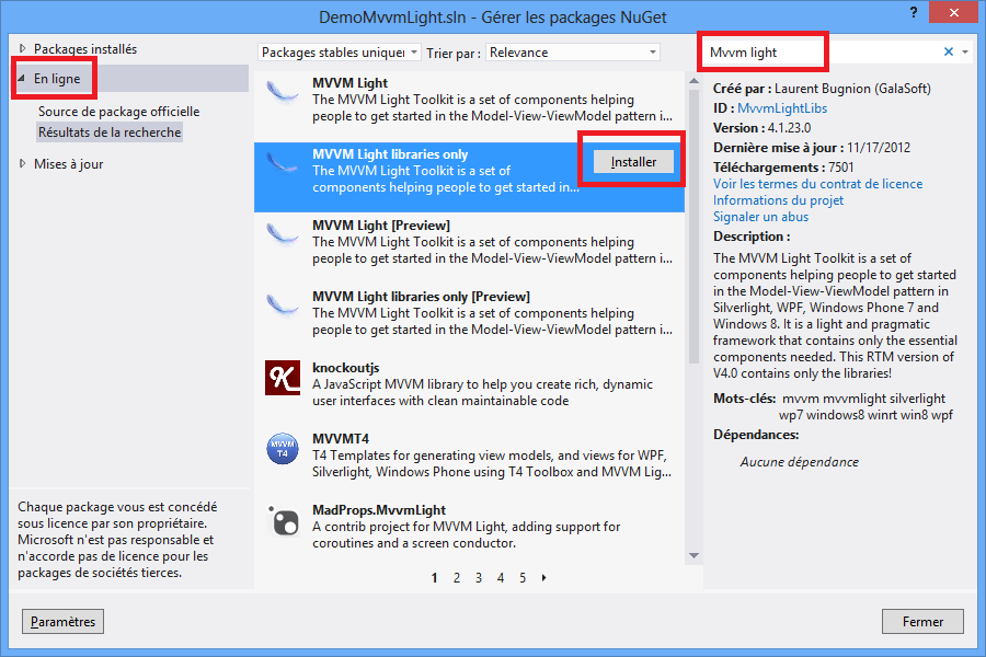 Installation du Mvvm Light Toolkit via NuGet
