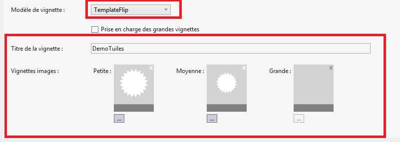 Paramétrage de la tuile par défaut, dans WMAppManifest.xml