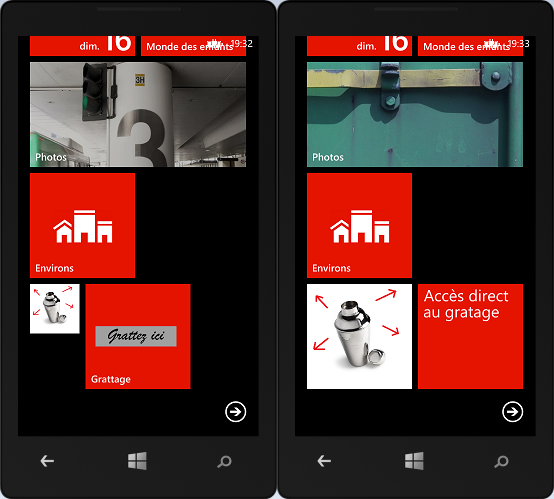 Les tuiles secondaires de notre application de jeu