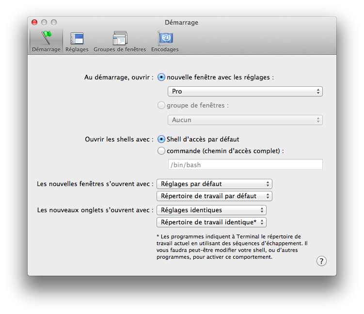 Préférences du Terminal