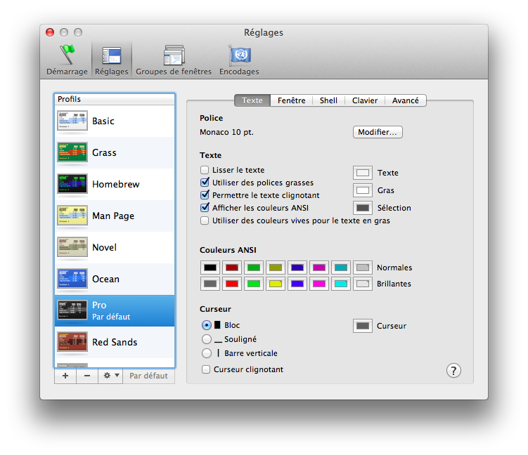 Options visuelles pour le Terminal