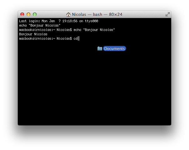 Exemple d'un glisser-déposer dans le Terminal