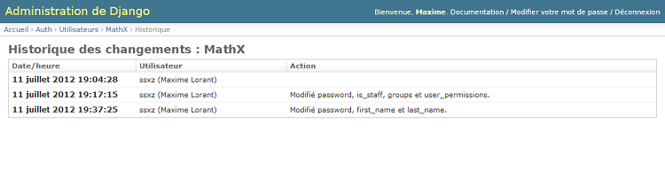 Historique des modifications d'un objet utilisateur