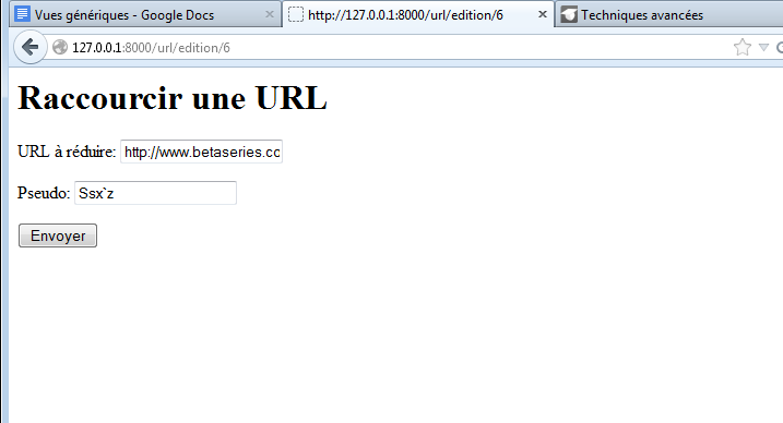Exemple de formulaire de mise à jour, reprenant le même template que l'ajout
