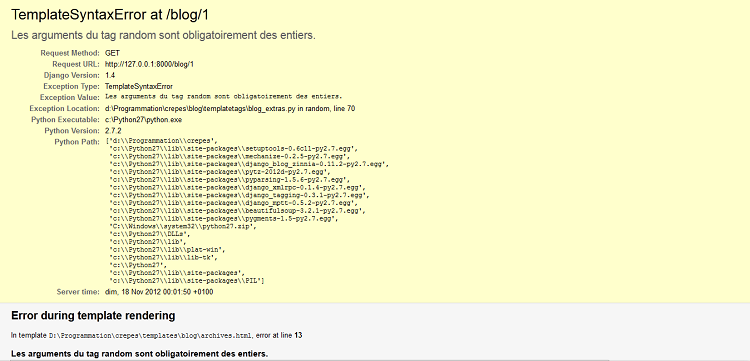 Erreur 500 lorsque le tag est mal utilisé