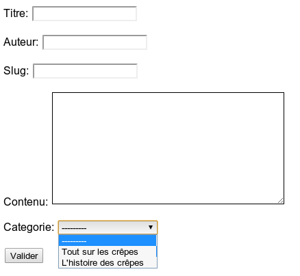 Le choix de la catégorie apparaît dans le formulaire