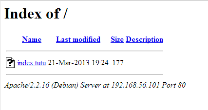 Page par défaut avec index.tutu