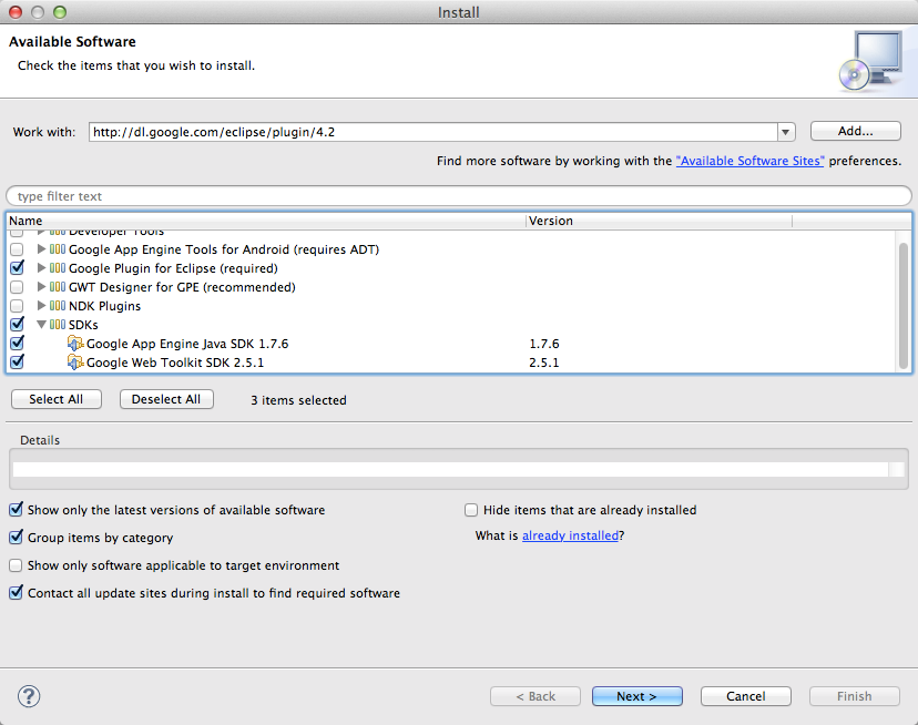 Sélection des plugins à installer