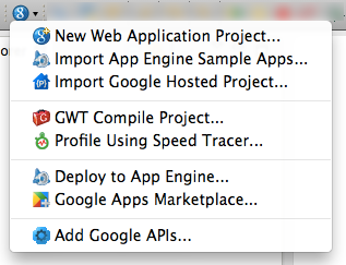 Le menu Google dans Eclipse